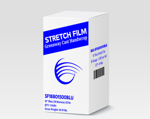 White box packaging of Stretch Film with blue text and graphics.