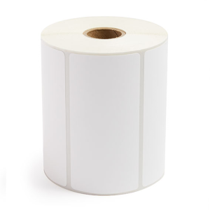A roll of blank white adhesive labels.