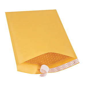 A yellow padded mailing envelope with bubble wrap inside.
