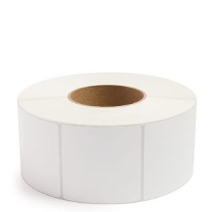 Roll of blank white adhesive labels for printing.