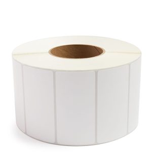 Roll of blank white adhesive labels with perforations.
