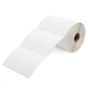 A roll of blank white thermal labels.