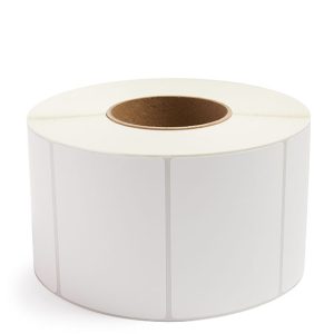 A large roll of white adhesive labels with perforations.