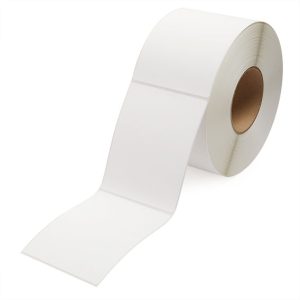 A roll of white adhesive labels or stickers.