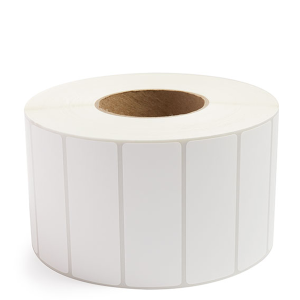 A roll of white adhesive labels with perforated edges.