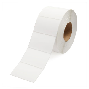 Roll of blank white adhesive labels for printing.