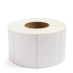 Roll of blank white adhesive labels with perforations.
