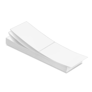 A stack of white, rectangular sticky notes with a slight curl.