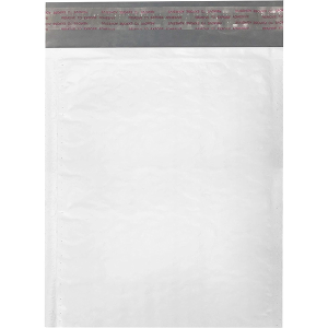 Clear bubble mailer with a red-taped resealable strip on top.
