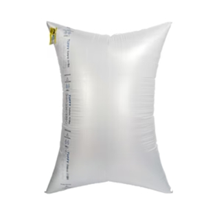 A white inflatable air cushion packaging pillow against a white background.