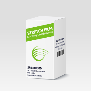 Box of green tech stretch film for packaging and wrapping.